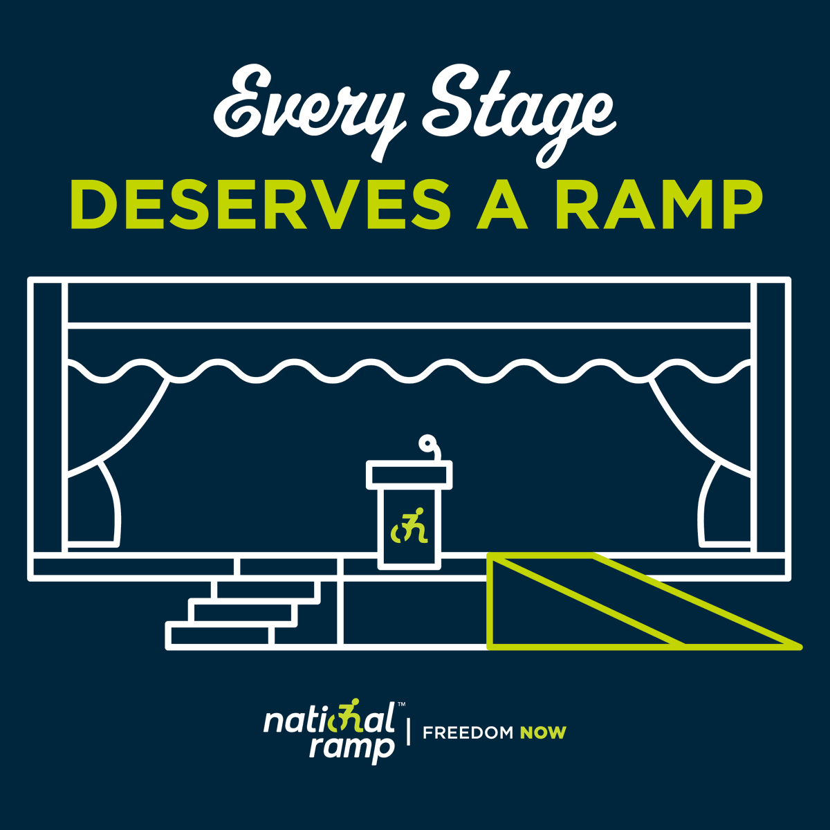 NationalRamp's tweet photo. We're with @JimLeBrecht, every stage deserves a ramp. We can make your graduation, speech, or awards show stages accessible—without sacrificing aesthetics. Call now: 877-884-7267! #FreedomNow #StageRamps #Accessibility #AwardShowAccessibility #EventAccessibility #AccessibleEvents https://t.co/iCJ3UslrBX