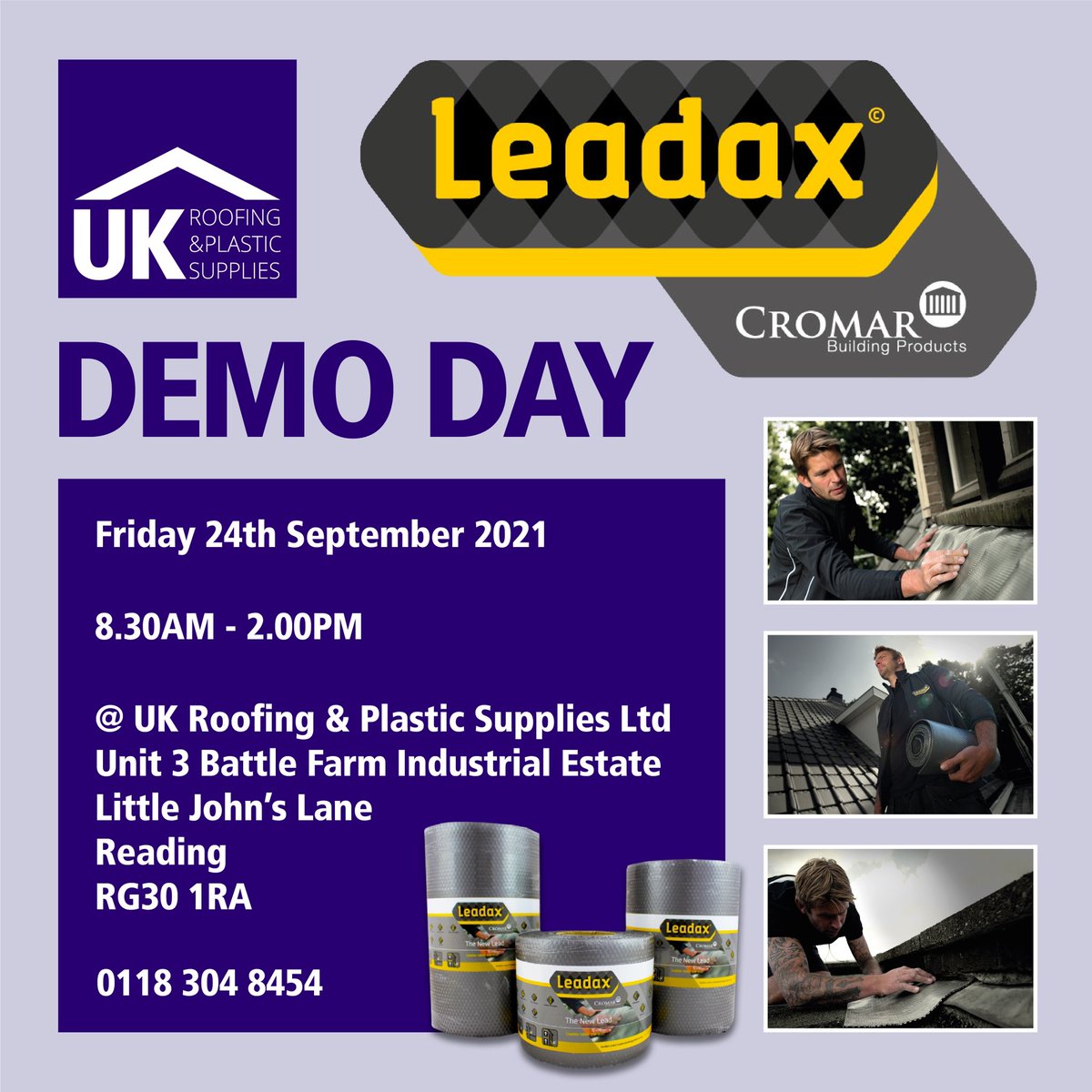 Come along this Friday &amp; see the lead alternative LEADAX demo at our Reading branch with <a href="/CromarProducts/">Cromar Building Products</a> #ukroofingsupplies