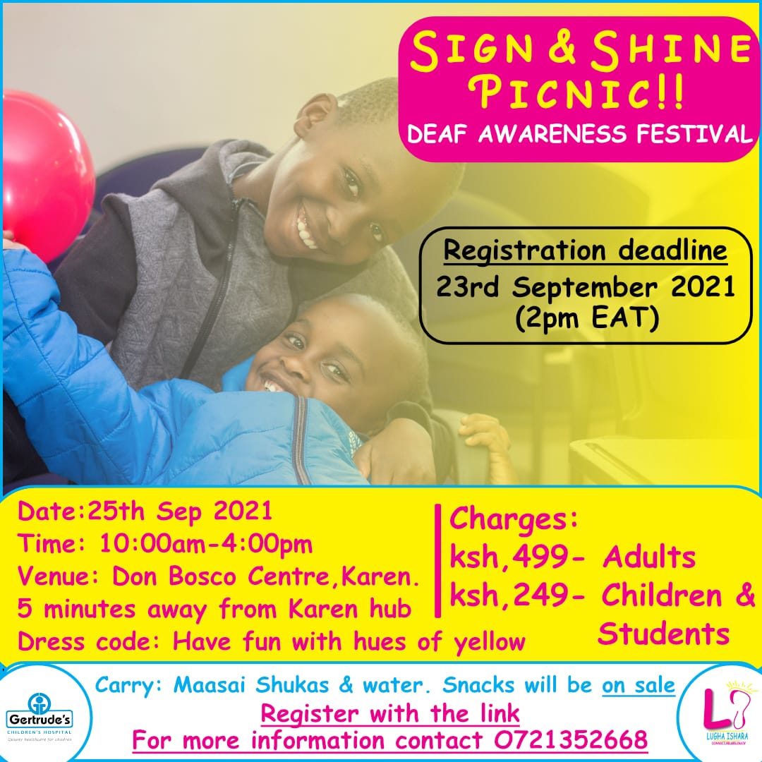 FIRST EVER KENYA SIGN LANGUAGE FESTIVAL!
Have you enjoyed a family picnic fully in Kenyan Sign language?
We have one for you for this Deaf awareness week!
Please check link for payment details*
forms.gle/Phe9PXacazdA65…
To plug into our community:
forms.gle/2HsahGey3edRYT…