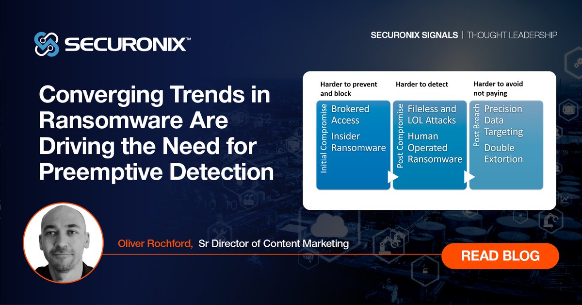 Ransomware has steadily grown to become the most talked-about external cyber threat for enterprises in 2021. In this blog, Oliver Rochford outlines six major trends driving the #ransomware threat landscape.

#CyberSecurity #CloudSecurity #InsiderThreat sc.securonix.com/u/DlYLxO