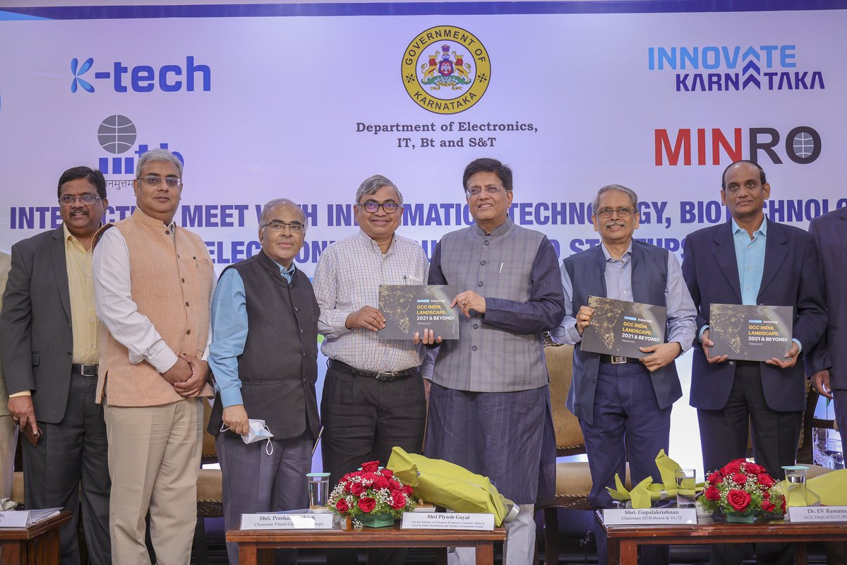 Thank u <a href="/PiyushGoyal/">Piyush Goyal</a> ji for a very productive interaction with the IT industry in #Bengaluru.  The team was thrilled to present the #NasscomGCCReport to u. India today is the undisputed leader for GCCs and we r tremendously excited about the growth opportunity ahead. <a href="/nasscom/">nasscom</a>