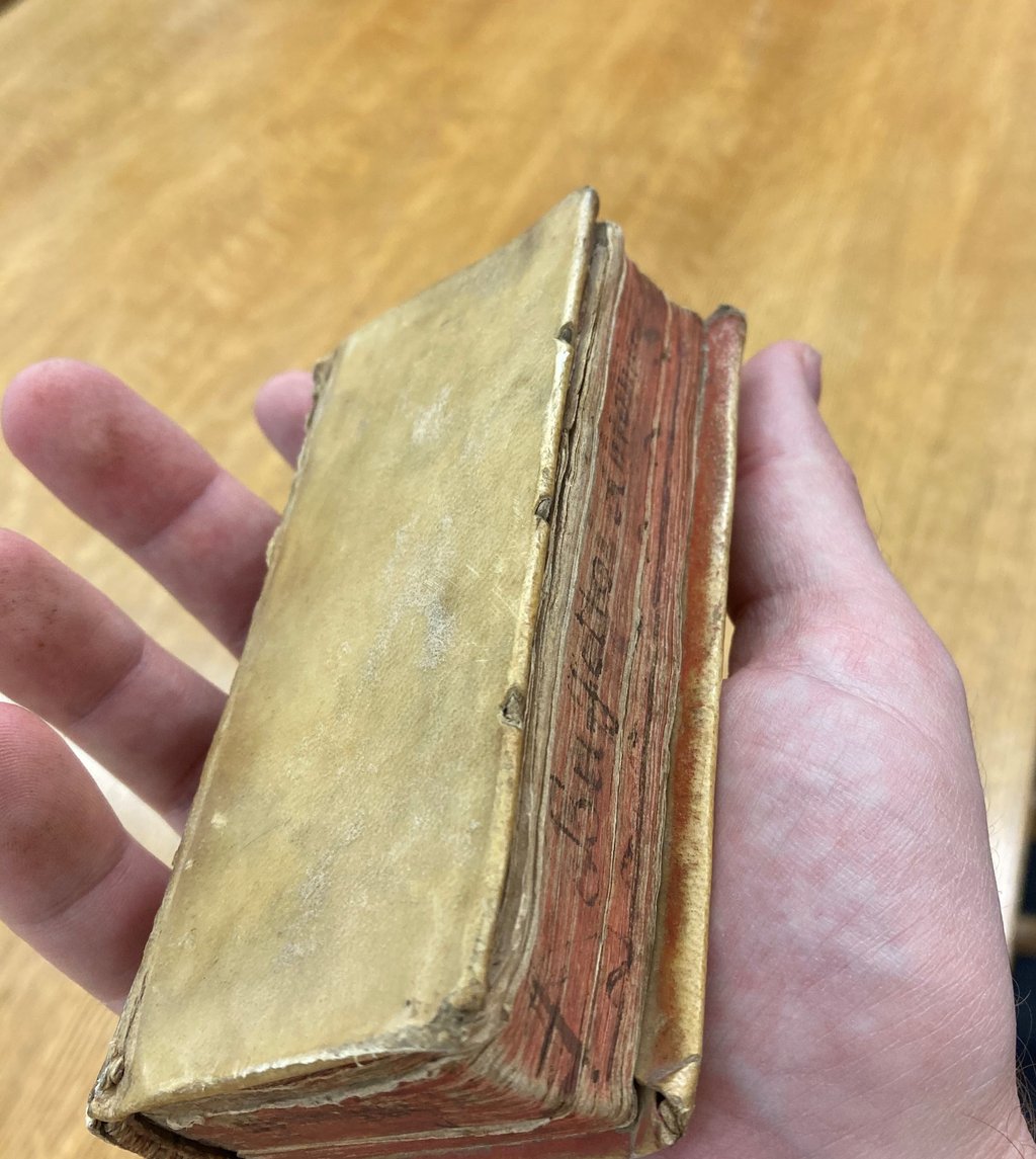 MUSpecColl's tweet photo. #TinyTuesday: We've got a little edition Caesar here, so small that it'd be pretty easy to lose. Odds are that's why its owner wrote his name on the #foreEdge: "Boffetto Antonio." How do you label your books? 
https://t.co/TOqiA12oJn
#Provenance #OwnershipMarks #ThatArchivesLife https://t.co/x15TCvWTHr