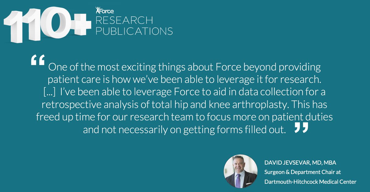 With the acceptance of <a href="/DHOrtho/">Dartmouth Ortho</a>'s recent study to Eastern Orthopaedic Association 2021, Force has reached 110 research publications, which was made possible through our client partners with a mutual dedication to research and patient care.
#orthopedics #HealthTech  #Telemedicine
