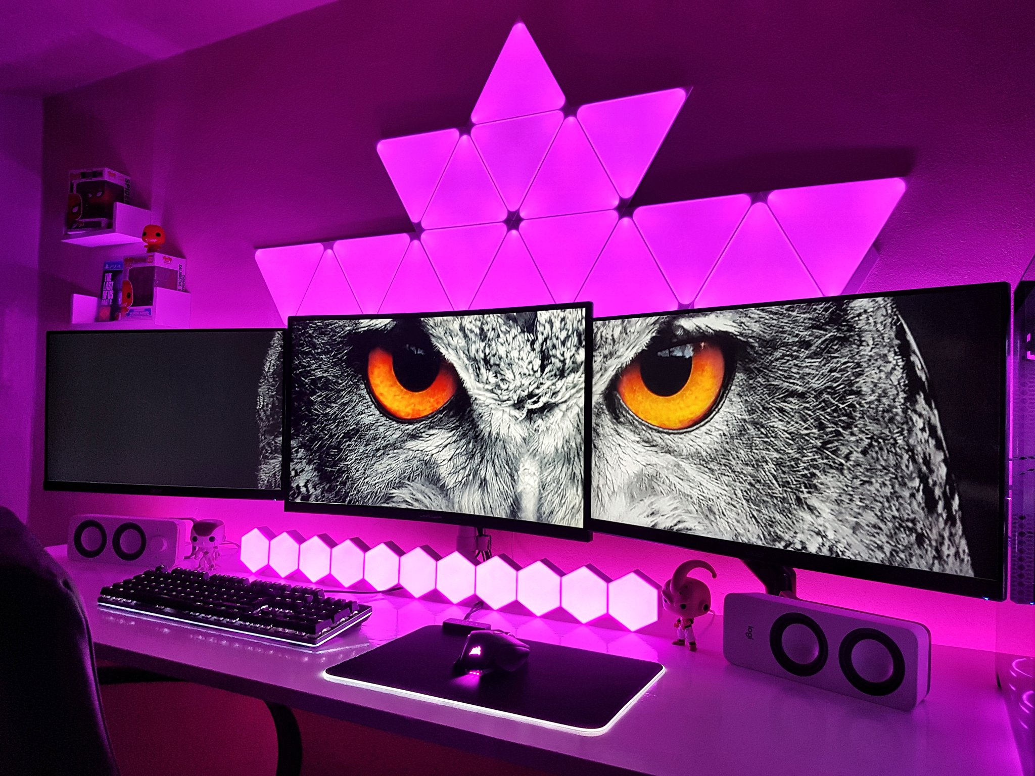 P_yeah_ on Twitter: "Pink Owl Setup #setup #gamingsetup #setups #rgb  #desksetup #pcsetup #pcgamer #owl #nature #tech #Pink #love #like  #followers #goodlife #lifestyle #nanoleaf #cololight #gamer #games #gaming  #news #gamerlife #gamingsetups #funko #clean #