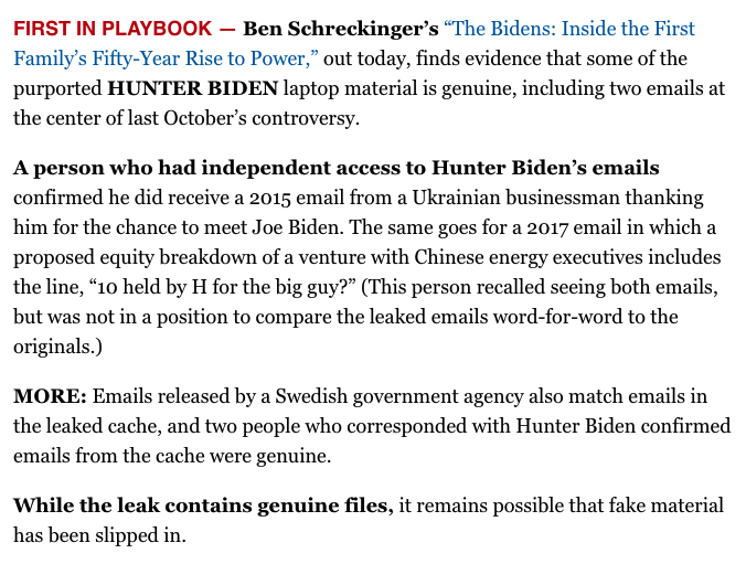 tomselliott's tweet photo. Hi @Twitter &amp; @Facebook — Please clarify your rules on journalists covering Hunter’s laptop scandals.

Does @politico get a pass b/c the @nypost scooped them and the election’s now safely in the rearview mirror? Is this journalism OK so long as it’s ineffective? Pls advise! https://t.co/fSnZxZzNGa