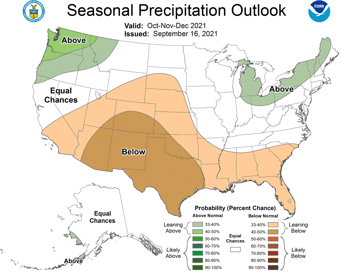 NOAADrought's tweet photo. Southwest Drought: Outlooks Look Warm and Dry
 
@NWSCPC official outlooks call for enhanced likelihood of below-normal precipitation and above normal temperature for most of the Southwest for Fall 2021 and Winter 2021-2022.

#SWDroughtForum @NOAA https://t.co/1JWMn8ehOm