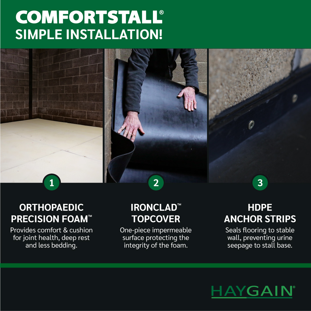 Installing Haygain's ComfortStall is a simple, 3-step process that your horse will love!

#haygain #comfortstall #stableflooring #yardflooring #horsehealth #horseproducts