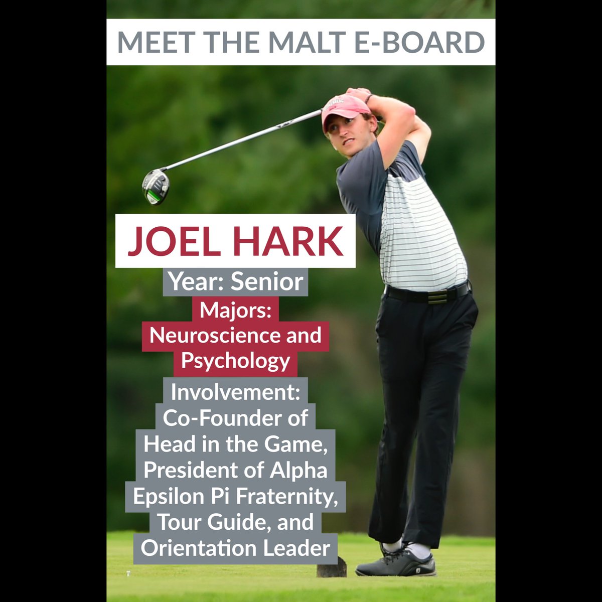 Muhlenberg_MALT's tweet photo. This week, we will be introducing the Muhlenberg Athletic Leadership Team Executive Board! First up, we have a senior from the Men’s Golf Team, Joel Hark!! https://t.co/xSVo7aLMK9