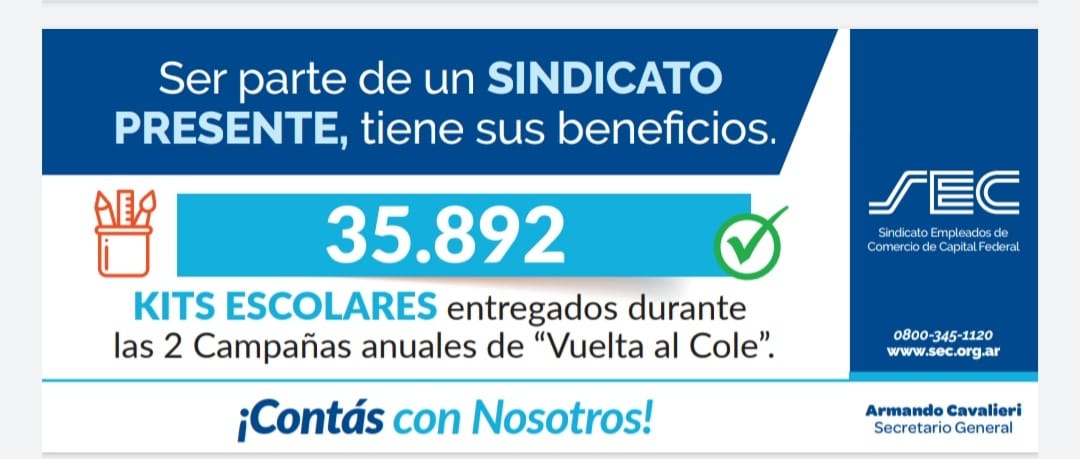 EN EL SEC, ESTAMOS JUNTO A VOS APOYANDO LA EDUCACION 
Ser parte de un Sindicato presente, tiene sus beneficios.👏👏👏
 
 Hoy y siempre, ¡contás con nosotros/as! 💙💙
¡Compartilo!👊
#SoyComercio #SoySEC