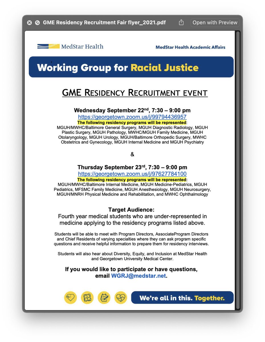 4th year medical students who are under-represented in medicine and interested in our program may join our residency recruitment night on Wednesday!