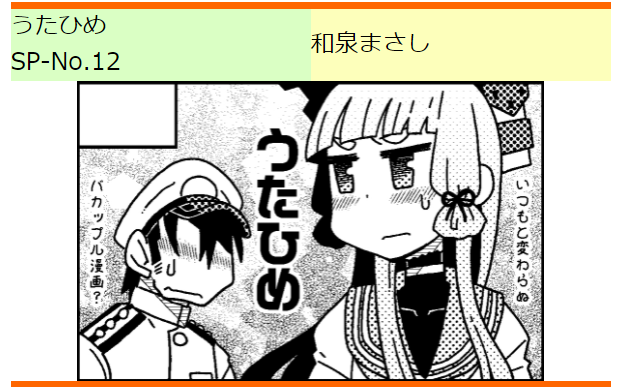 お、サークルスペース発表されてたのね
No.12うたひめ です 