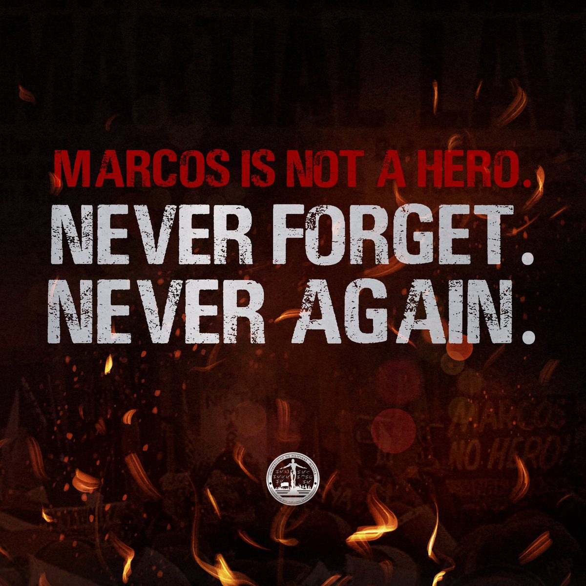 UPMUSC's tweet photo. Marcos is not a hero. 
Never forget. 
Never again to Martial Law!

Ngayong araw ay ating ginugunita ang ika-49 na anibersaryo ng Martial Law mula ng pagdeklara nito noong 1972. 

#NeverForget
#NeverAgain
#OustDuterteNow https://t.co/3a4iQx48cM