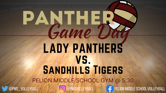 PMS_Volleyball's tweet photo. It's #GameDay! Your Lady Panthers will host the @SandhillsTigers tonight starting at 5:30! See you there! #GoPanthers #PelionPROWL #1Team https://t.co/3OkWDvRu29