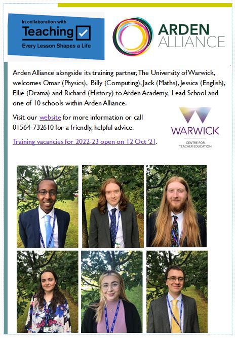 ArdenTeaching's tweet photo. Meet Arden Academy's current ITT students.  For more information on this and how to apply for #ITT training 2022-23 visit our website - https://t.co/mzapkGOB02 @WarwickCTE #schooldirect #traintoteach #getintoteaching #teach #teachertraining https://t.co/Ln3pr6w9pk