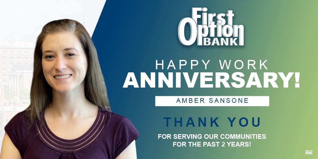 FirstOptionBank's tweet photo. 🥳 Congratulations to Amber Sansone who is celebrating her 2nd year at First Option Bank! Thank you for your continued hard work and dedication!
#FOBStJoe #BankingAtItsBest #WorkAnniversary #Congratulations #banklocal https://t.co/UkvnFAvFdH