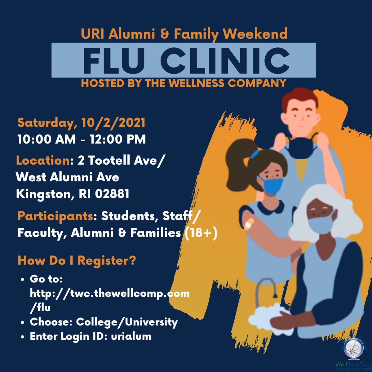 AlumniURI's tweet photo. Sign up online to get your flu shot at Rhodyville during Alumni & Family Weekend! #RhodyReturns https://t.co/35gUOqC0F8