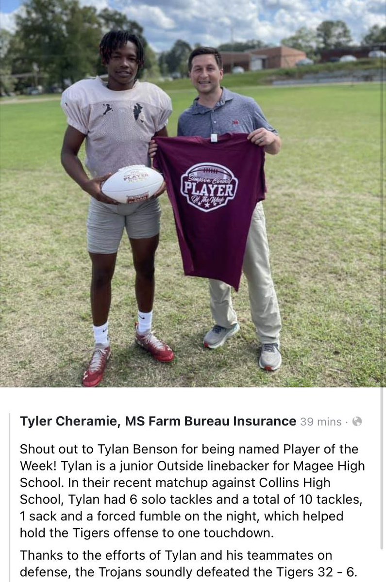 Congratulations <a href="/TylanBenson/">Tylan Benson</a> on a heckuva game Friday!! This guy was EVERYWHERE on the field making plays!!# Proud of you! #GoTrojans