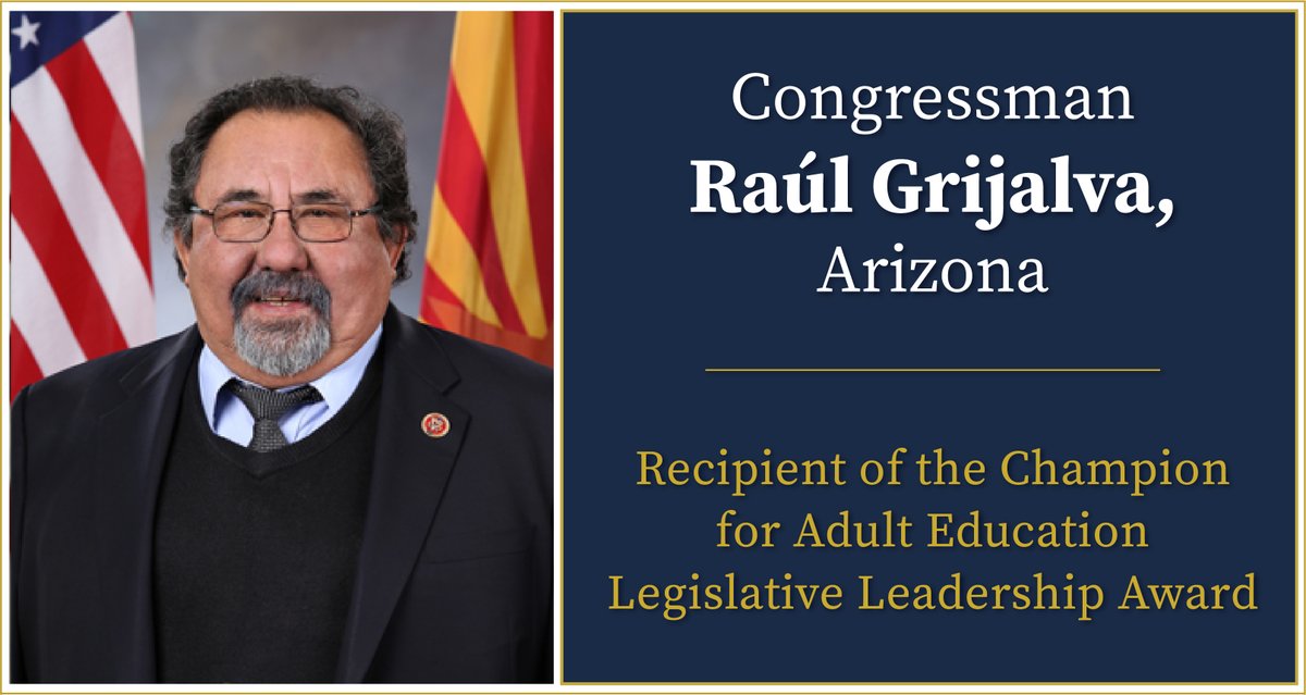 COABEHQ's tweet photo. COABE is proud to present Congressman @RepRaulGrijalva of Arizona with the 2021 Champion of Adult Education Award! Thank you, Congressman Grijalva for your continued support of adult education and family literacy!
#AEFLWeek #AdultEDU #Literacy https://t.co/bbujk0yPzV
