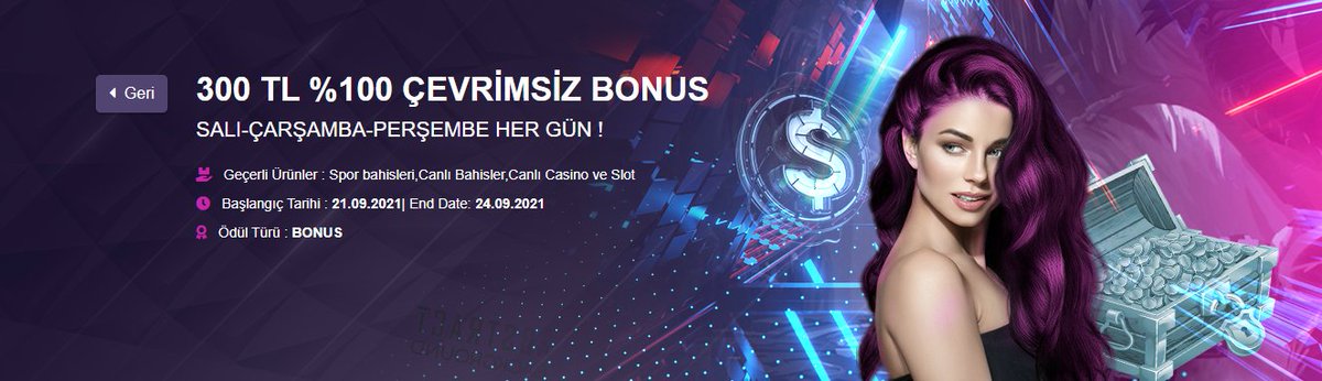 🎁SALI-ÇARŞAMBA VE PERŞEMBE günlerinde hergün %100 Çevrimsiz Bonus Onwin.com'da sizi bekliyor! 💰200 TL yatırım için 200 TL Bonus , 250 TL için 250 TL Bonus , 300 TL için 300 TL Bonus olarak faydalanabilirsiniz. 👉Detaylar: rebrand.ly/50TLBEDAVABONUS