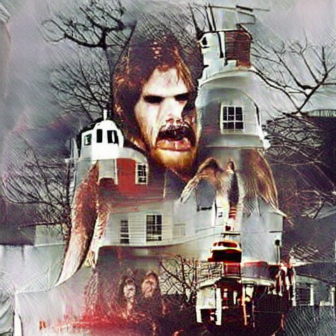 radimpaler's tweet photo. Running horror movie titles through an art generating AI thingie part 2: The Amityville Horror https://t.co/H223REo0Um