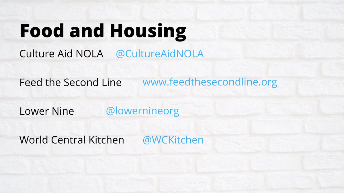 klbergst's tweet photo. @colleencaleshu @GCs4Change @GeneticCouns @AnotherGulf_ @WaterWorksNOLA @MutualAidRelief @disasterstrat Organizations providing food and housing include: @CultureAidNOLA @lowernineorg @WCKitchen #FeedTheSecondLine https://t.co/0UlL1VGqma