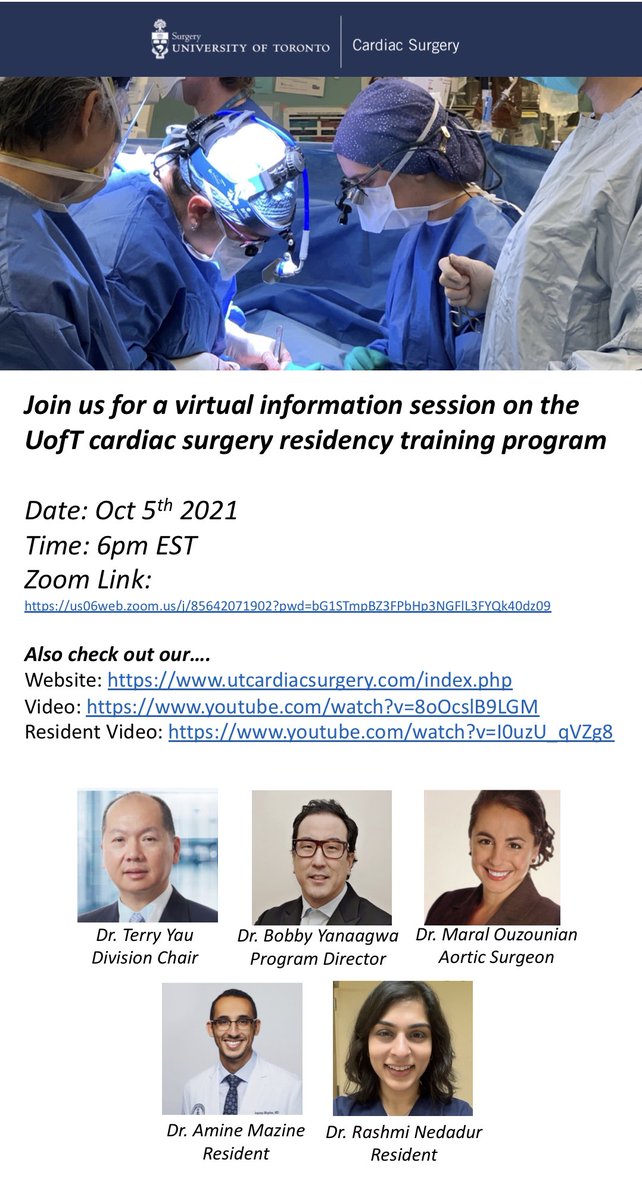 Interested in training in cardiac surgery? Come to our virtual information session! @MacCVSx @UofTCVsurgery @AmineMazineMD @OuzounianMD @NedadurRashmi @SIGUofT @UofTSurgery