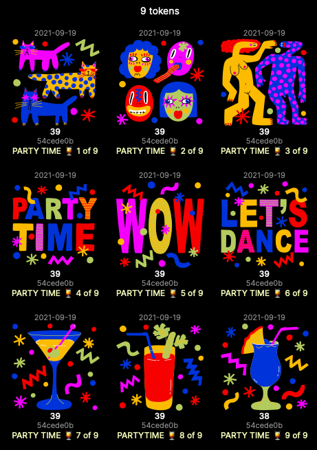 0xD9E0's tweet photo. Hey, I've seen so many people retweeted PARTY TIME 🍹 announce and everybody who did it can claim their free random NFT from this set. Just go DM and say "I retweeted Party Time and claiming my free NFT :)" https://t.co/mQXHs7oBKU