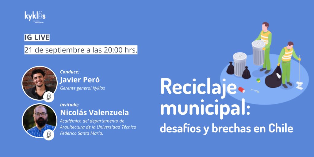 Hoy tenemos live con <a href="/valenzuelalevi/">Nicolás Valenzuela Levi</a> para conversar sobre #reciclajemunicipal. Conéctate en nuestro instagram @kykloschile 👇🏼.