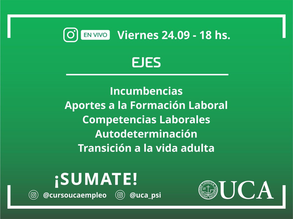 📍Este viernes 24 de septiembre a las 18hs los esperamos para charlar sobre la formación laboral en discapacidad desde los aportes de la Psicopedagogía y la Terapia Ocupacional. 
👉 Los esperemos en nuestro instagram!!
#discapacidad #inclusionlaboral