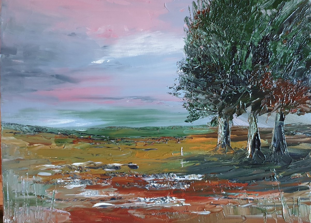 1NeilNewton's tweet photo. A wee bit of practice with the palette knife. "Three Trees." Oil on canvas board #oilpainting #landscapepainting #painting #artist #impressionism #paletteknife #art #trees https://t.co/XRVGuTsqk0