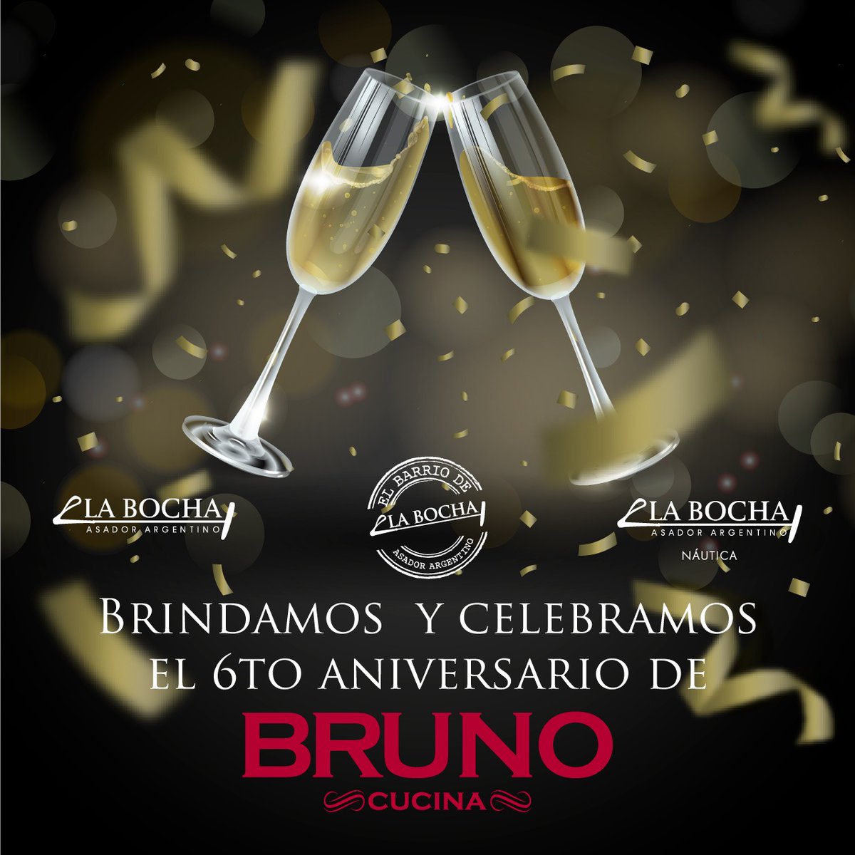 🍾Muchas felicidades @BRUNOcucina por su 6to aniversario🎉🎊

#TempoDiBruno #ComidaItaliana #Pasta #Pizza #6toAniversario #Celebracion #Compartir