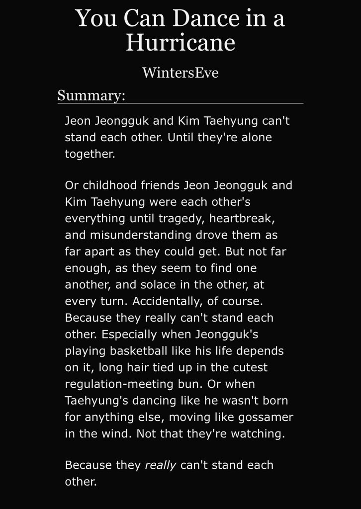 taekook ao3 recs on Twitter "you can dance in a hurricane by