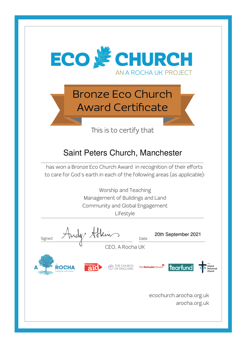 St Peter's has gained its Eco-church bronze award! Now we need to work for the silver award. One step to help the fight against climate change before COP 26