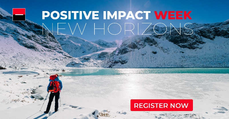SocieteGenerale's tweet photo. [ #PositiveImpactWeek 🌱 ] As part of our commitment to help our clients generate positive impact, we're holding a virtual global event covering the entire #ESG spectrum. ⏰ Do not miss the sessions dedicated to leading the energy transition on October 4th! Register now ⤵️