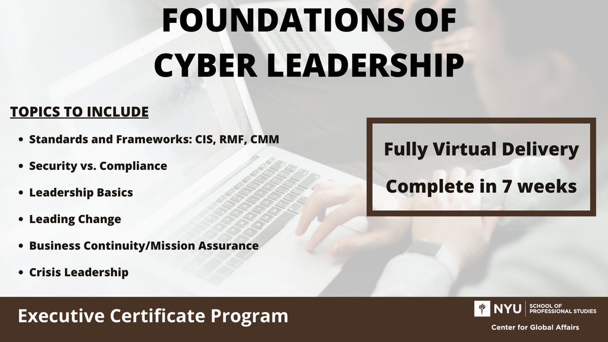 Our new #CyberLeadership program trains professionals to operationalize the integration of a cyber mindset and create strategies for managing cyber risk. 
Learn more: bit.ly/NYUCyberLeader…

#NYU #Cyber #LeadershipDevelopment