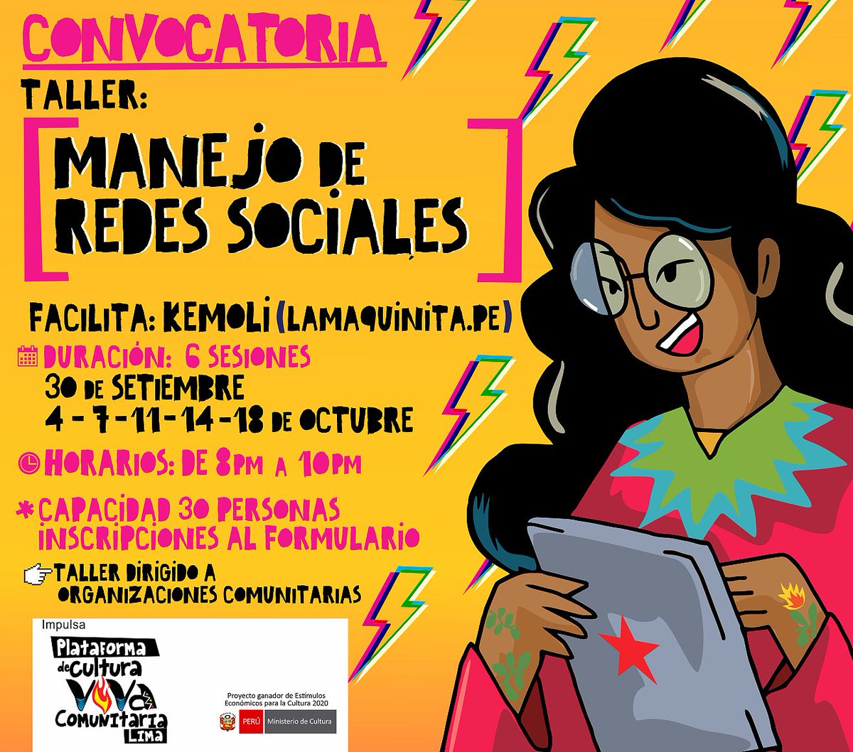 CVCPe's tweet image. 6to taller de la Escuela de Comunicación Comunitaria - 𝗶𝗻𝗳𝗼𝗿𝗺𝗮𝗰𝗶𝗼́𝗻 𝘀𝗼𝗯𝗿𝗲 𝘁𝗮𝗹𝗹𝗲𝗿 𝘆 𝗾𝘂𝗶𝗲́𝗻𝗲𝘀 𝗽𝘂𝗲𝗱𝗲𝗻 𝗽𝗼𝘀𝘁𝘂𝗹𝗮𝗿-&amp;gt;docdro.id/3O8bVoN
Inscripción aquí -&amp;gt; forms.gle/w3twNsh7m6emX7…