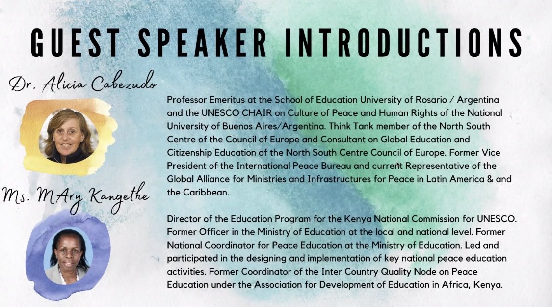 Grateful 2 Dr. Alicia Cabezudo of Argentina &amp; Ms. Mary Kangethe of Kenya 4 integrating #peaceeducation Reminded that NGOs should conduct a conflict analysis b4 initiating an intervention, the importance of relating the local to the global, &amp; gender responsive pedagogy! <a href="/HREAnews/">HREA News</a>