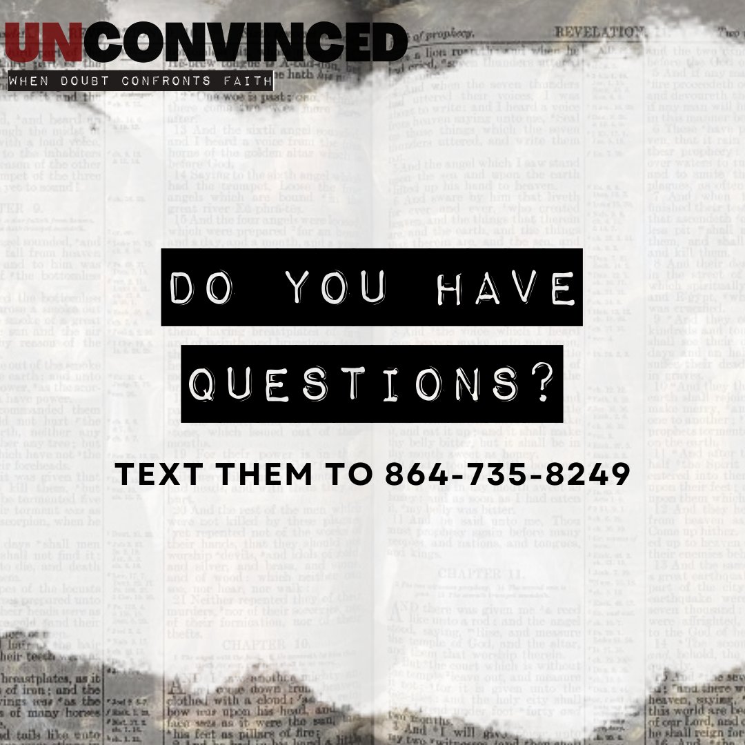 marathonchurch's tweet photo. The series we're in has brought up some hard questions about life, faith, God, and so much more. Do you have specific questions that you want to ask? Text them to 864-735-8249 and we'll try to them answer them on October 10th! #Unconvinced https://t.co/1laSTEOm4A