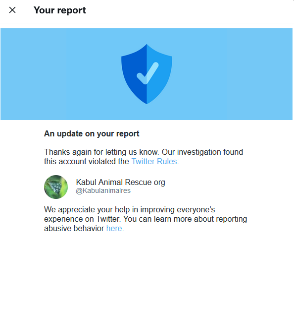 Wow. @Twitter does things about reports. Like five days late, but it is what it is. 

Good job to anyone who reported this fake KSAR account.

#OperationHercules #WarPaws #NoPawsLeftBehind #GoDark