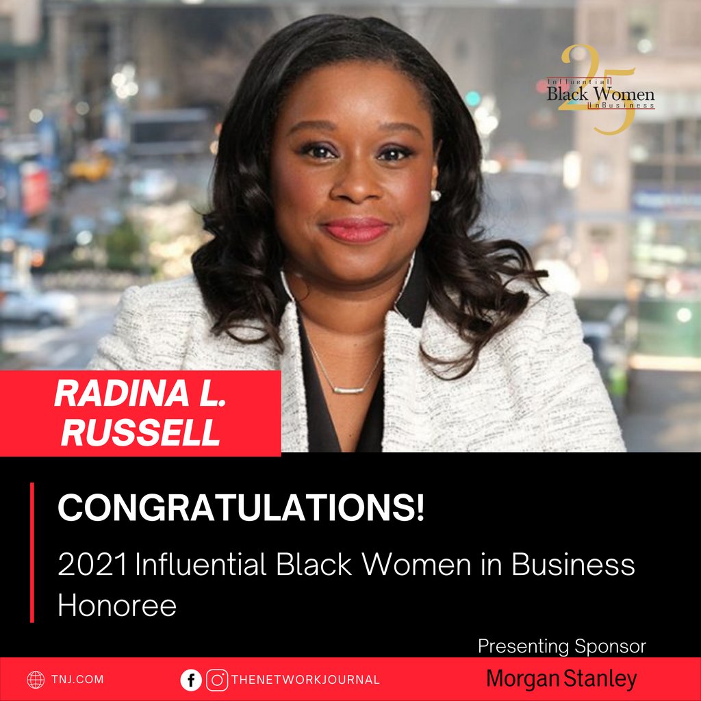 Please join us as we honor and celebrate RADINA L. RUSSELL, Senior Managing Director, Teneo, Atlanta, Ga., at TNJ’s 23rd Annual 25 Influential Black Women in Business Awards Virtual Celebration. 

Read full article ===> tnj.com/radina-l-russe…

#tnj #businessawards #blackwomen