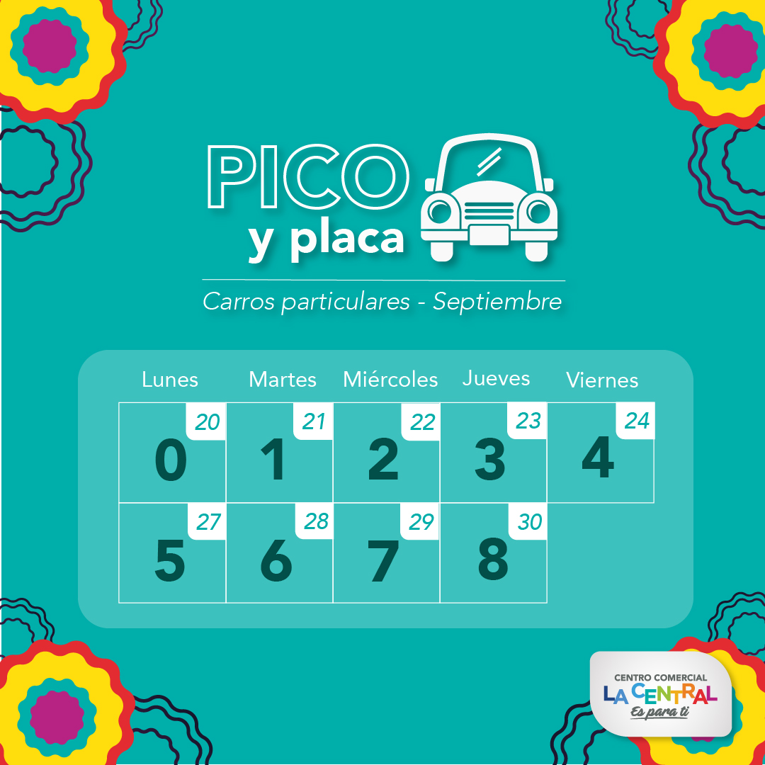 La Central te informa! 📣
Termina etapa pedagógica del pico y placa e inicia la obligatoria.
Aquí les dejamos los números para los próximos 15 días. 🚗
#PicoyPlaca #QuédateEnLaCentral #LaCentralSiempreTeCuida