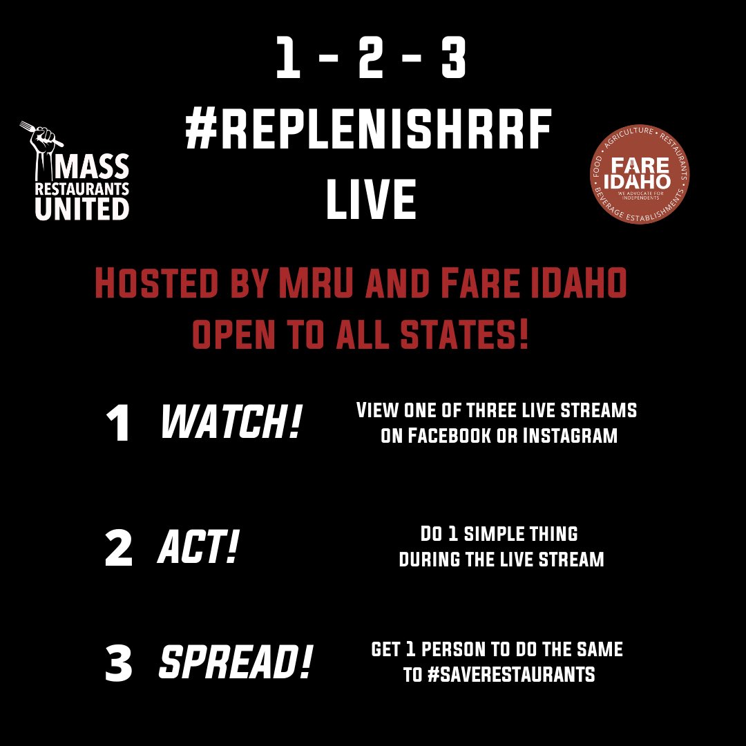 Help us save restaurants- In our continuing efforts to get the Restaurant Revitalization Fund (RRF) replenished, we’ve organized a very simple way to help convince congress to add to the pot. But we need your help! Here’s how you can get involved:
Hope to see you!#saverestaurants