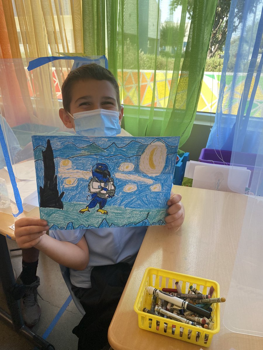 jpromorgan's tweet photo. How did Everest end up in Starry Night?!! Oh, just some of my amazing 3rd grade artists! #WCSArt @westlakecharter #WCS3rdgrade https://t.co/F9FnWYkp7p