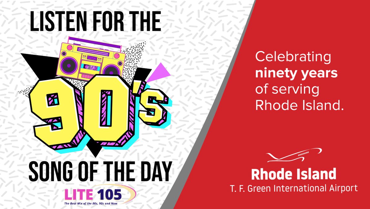 IFlyRhodeIsland's tweet photo. Be sure to listen to @lite105radio this week for their 90s Flyaway Song of the Day celebrating our upcoming 90th anniversary. Listen to Heather In The Morning in the 9 AM hour, if you identify the Song of the Day you could win a roundtrip flight on @flyfrontier! 🛫 #PVD90 https://t.co/X1hcTlpLC7