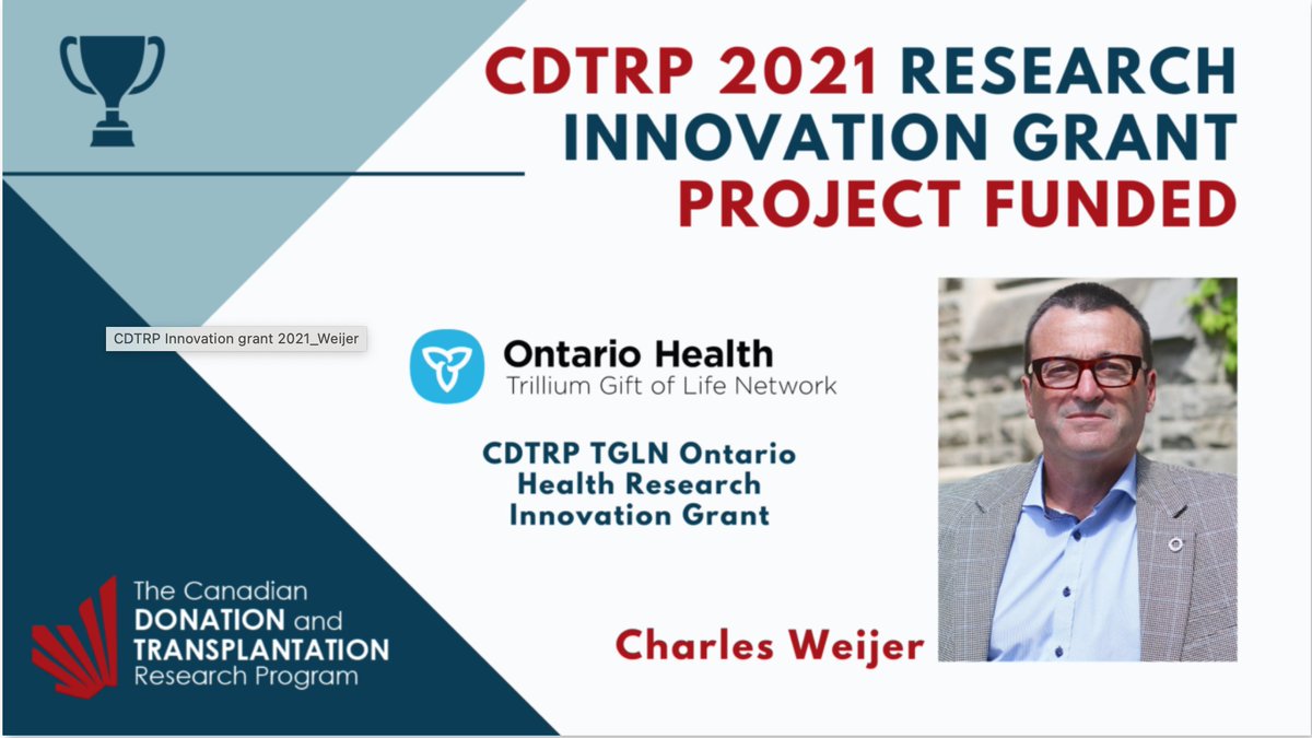Charles Weijer (@charlesweijer) on Twitter photo Thrilled that our project on the #ethics of a new perfusion technology in #OrganDonation has been funded by <a href="/CNTRP/">Canadian Donation and Transplant Research Program</a> <a href="/TrilliumGift/">Trillium Gift of Life Network (Ontario Health)</a>
Read more: cdtrp.ca/en/cdtrp-tgln-… Thrilled that our project on the #ethics of a new perfusion technology in #OrganDonation has been funded by <a href="/CNTRP/">Canadian Donation and Transplant Research Program</a> <a href="/TrilliumGift/">Trillium Gift of Life Network (Ontario Health)</a>
Read more: cdtrp.ca/en/cdtrp-tgln-…