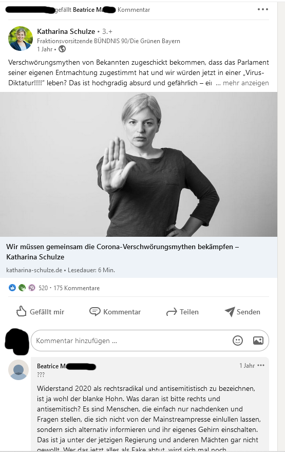 mdfuerstenberg's tweet photo. Auf seinem #Linkedin-Profil gefiel ihm schon vor 1 Jahr u.a. dieser Kommentar, der die ehem. #Querdenker- und #Verschwörungstheoretiker-Partei #Widerstand2020 als "Menschen, die einfach nur nachdenken und Fragen stellen [] ihr eigenes Gehirn einschalten" verteidigt #IdarOberstein https://t.co/fgYz2JzL6W
