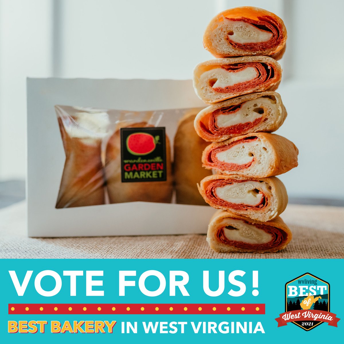 We're nominated for BEST BAKERY in the Best of West Virginia 2021 awards, and you can vote for us HERE: bit.ly/3zua3lE
Did you know Pepperoni Rolls are classic Appalachian snack food and our top-selling savory menu item? We also make a vegan version! 
#bestofwv2021
