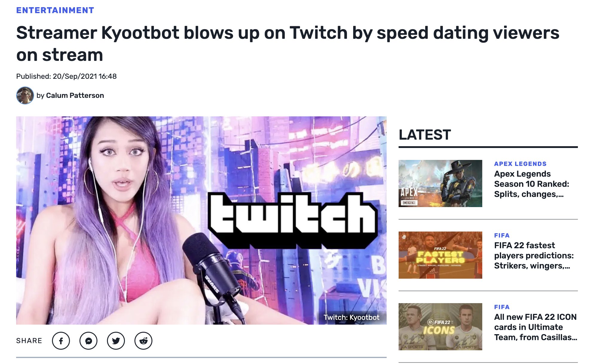 Twitch Streamer Kyootbot Blows Up For Speed Dating Viewers On Stream