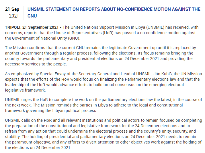 UNSMIL has received, with concerns, reports that the HoR has passed a no-confidence motion against the GNU - 

Full Text of the Statement: unsmil.unmissions.org/unsmil-stateme…