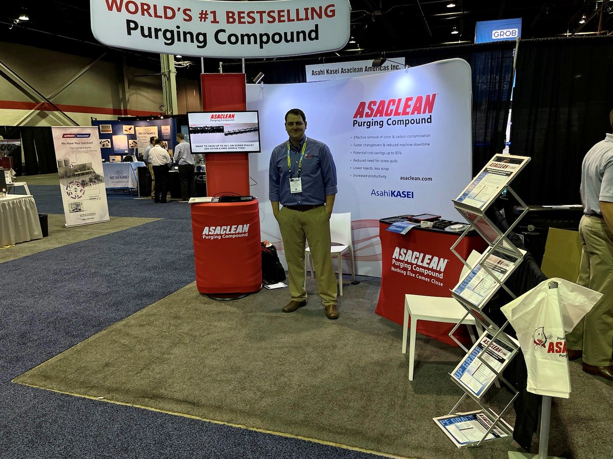 ASACLEAN's tweet photo. We're back! @ASACLEAN is exhibiting at #MoldingConference2021 / #ExtrusionConference2021 / @amerimold this week! Visit booth M908 to talk to Purging Experts Lenny Gutierrez &amp; Jeremy Cooley and request your free sample of #asaclean. @plastechmag https://t.co/HpuVsag0iw